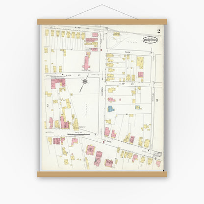 Old map wall art mockup — magnetic wood frame on white wall — Sanborn Fire Insurance Map from Moorestown, Burlington County, New Jersey (1917) - Complete Map Set
