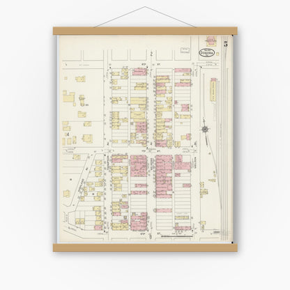 Old map wall art mockup — magnetic wood frame on white wall — Sanborn Fire Insurance Map from Donora, Washington County, Pennsylvania (1914), Sheet #0005
