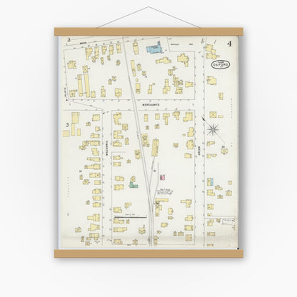 Old map wall art mockup — magnetic wood frame on white wall — Sanborn Fire Insurance Map from Oxford, Chenango County, New York (1897), Sheet #0004