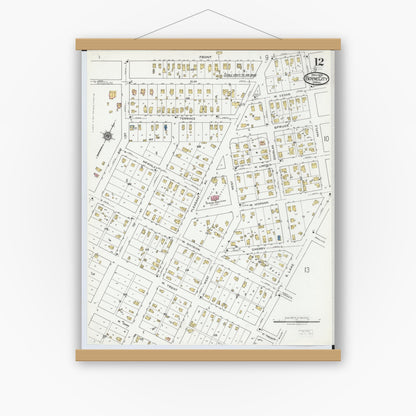 Old map wall art mockup — magnetic wood frame on white wall — Sanborn Fire Insurance Map from Boyne City, Charlevoix County, Michigan (1919), Sheet #0012