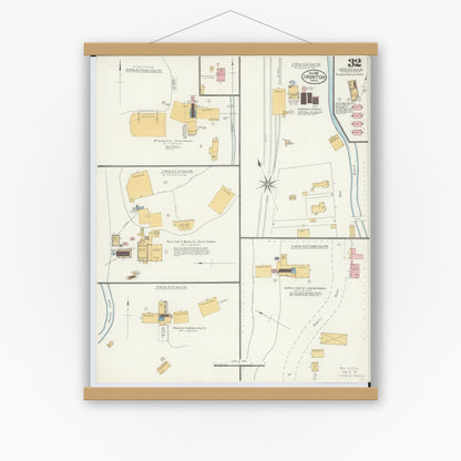 Old map wall art mockup — magnetic wood frame on white wall — Sanborn Fire Insurance Map from Ironton, Lawrence County, Ohio (1904), Sheet #0032
