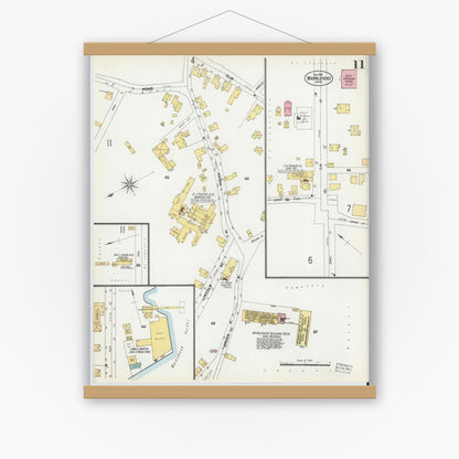 Old map wall art mockup — magnetic wood frame on white wall — Sanborn Fire Insurance Map from Marblehead, Essex County, Massachusetts (1901), Sheet #0011