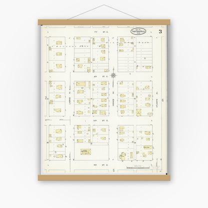 Old map wall art mockup — magnetic wood frame on white wall — Sanborn Fire Insurance Map from Thief River Falls, Pennington County, Minnesota (1912), Sheet #0003