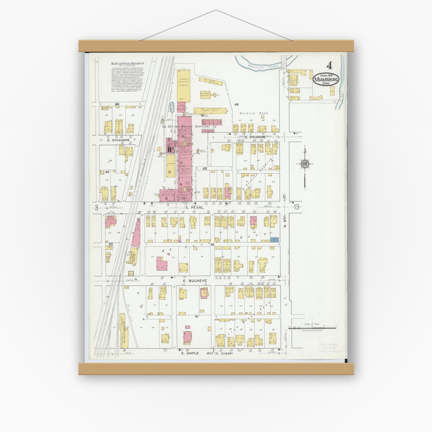Old map wall art mockup — magnetic wood frame on white wall — Sanborn Fire Insurance Map from Miamisburg, Montgomery County, Ohio (1919), Sheet #0004