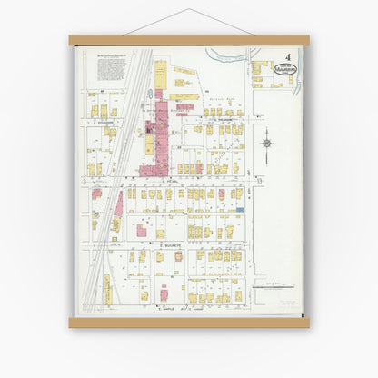 Old map wall art mockup — magnetic wood frame on white wall — Sanborn Fire Insurance Map from Miamisburg, Montgomery County, Ohio (1919), Sheet #0004
