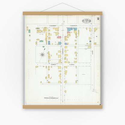 Old map wall art mockup — magnetic wood frame on white wall — Sanborn Fire Insurance Map from Millerstown, Perry County, Pennsylvania (1904), Sheet #0002