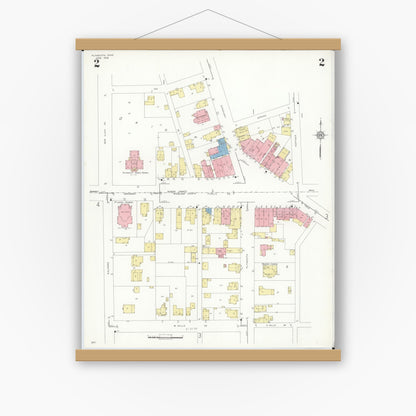 Old map wall art mockup — magnetic wood frame on white wall — Sanborn Fire Insurance Map from Plymouth, Huron And Richland Counties, Ohio (1938), Sheet #0002