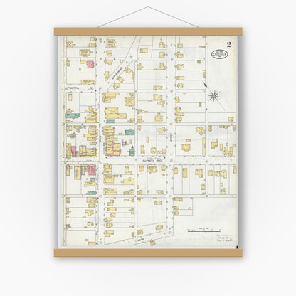 Old map wall art mockup — magnetic wood frame on white wall — Sanborn Fire Insurance Map from Chicora, Butler County, Pennsylvania (1906), Sheet #0002