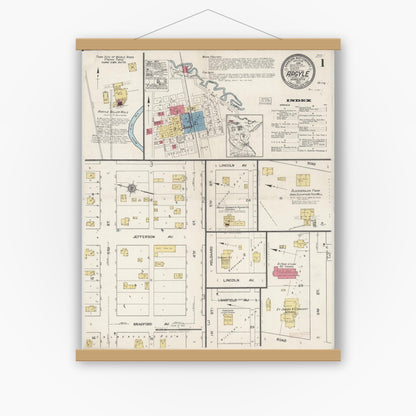 Old map wall art mockup — magnetic wood frame on white wall — Sanborn Fire Insurance Map from Argyle, Marshall County, Minnesota (1922) - Complete Map Set