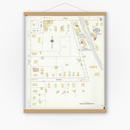 Old map wall art mockup — magnetic wood frame on white wall — Sanborn Fire Insurance Map from Andover, Ashtabula County, Ohio (1911), Sheet #0002