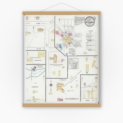 Old map wall art mockup — magnetic wood frame on white wall — Sanborn Fire Insurance Map from Wittenberg, Shawano County, Wisconsin (1919) - Complete Map Set