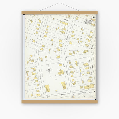 Old map wall art mockup — magnetic wood frame on white wall — Sanborn Fire Insurance Map from Cuyahoga Falls, Summit County, Ohio (1901), Sheet #0002
