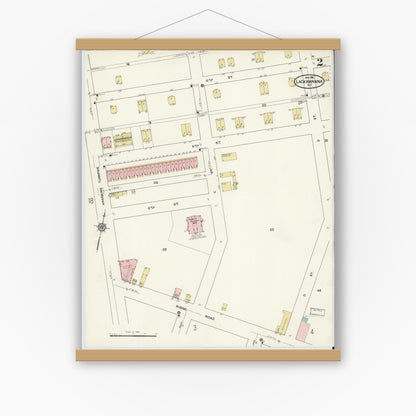 Old map wall art mockup — magnetic wood frame on white wall — Sanborn Fire Insurance Map from Lackawanna, Erie County, New York (1915), Sheet #0002