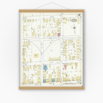 Old map wall art mockup — magnetic wood frame on white wall — Sanborn Fire Insurance Map from Palatka, Putnam County, Florida (1915), Sheet #0008