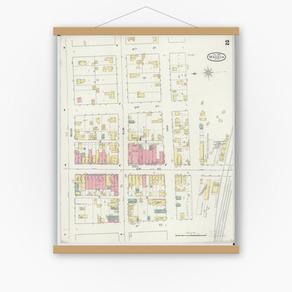 Old map wall art mockup — magnetic wood frame on white wall — Sanborn Fire Insurance Map from Waseca, Waseca County, Minnesota (1894), Sheet #0002