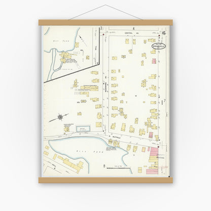 Old map wall art mockup — magnetic wood frame on white wall — Sanborn Fire Insurance Map from Springville, Erie County, New York (1912), Sheet #0006