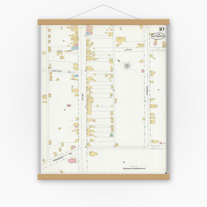 Old map wall art mockup — magnetic wood frame on white wall — Sanborn Fire Insurance Map from Shippensburg, Cumberland And Franklin Counties, Pennsylvania (1899), Sheet #0010