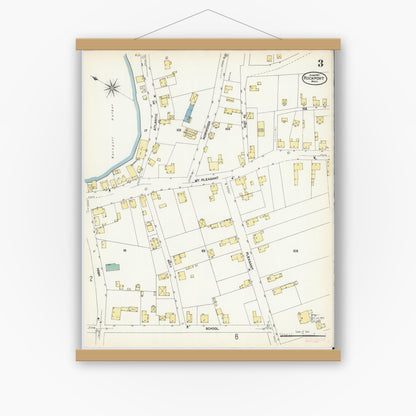 Old map wall art mockup — magnetic wood frame on white wall — Sanborn Fire Insurance Map from Rockport, Essex County, Massachusetts (1907), Sheet #0003