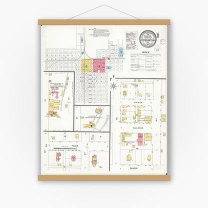 Old map wall art mockup — magnetic wood frame on white wall — Sanborn Fire Insurance Map from Grand Junction, Greene County, Iowa (1901) â€” Complete Set