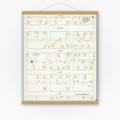 Old map wall art mockup — magnetic wood frame on white wall — Sanborn Fire Insurance Map from Caldwell, Burleson County, Texas (1915), Sheet #0005
