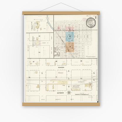 Old map wall art mockup — magnetic wood frame on white wall — Sanborn Fire Insurance Map from Perry, Dallas County, Iowa (1888) â€” Complete Set