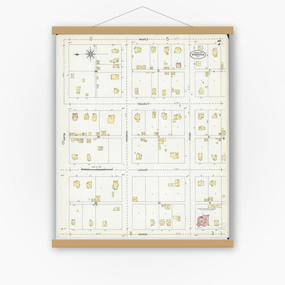 Old map wall art mockup — magnetic wood frame on white wall — Sanborn Fire Insurance Map from Momence, Kankakee County, Illinois (1907), Sheet #0007