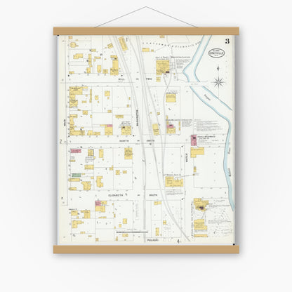 Old map wall art mockup — magnetic wood frame on white wall — Sanborn Fire Insurance Map from Grayville, White And Edwards Counties, Illinois (1900), Sheet #0003