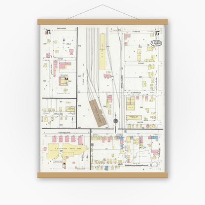 Old map wall art mockup — magnetic wood frame on white wall — Sanborn Fire Insurance Map from Laredo, Webb County, Texas (1925), Sheet #0017