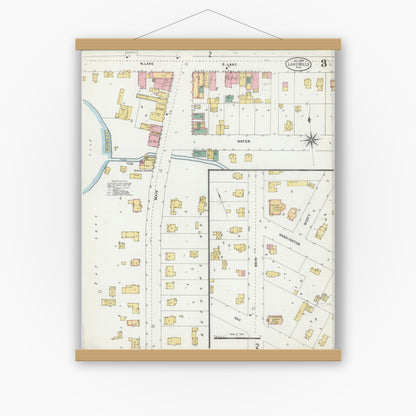 Old map wall art mockup — magnetic wood frame on white wall — Sanborn Fire Insurance Map from Lake Mills, Jefferson County, Wisconsin (1903), Sheet #0003