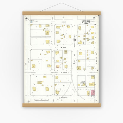Old map wall art mockup — magnetic wood frame on white wall — Sanborn Fire Insurance Map from Wills Point, Van Zandt County, Texas (1923), Sheet #0002