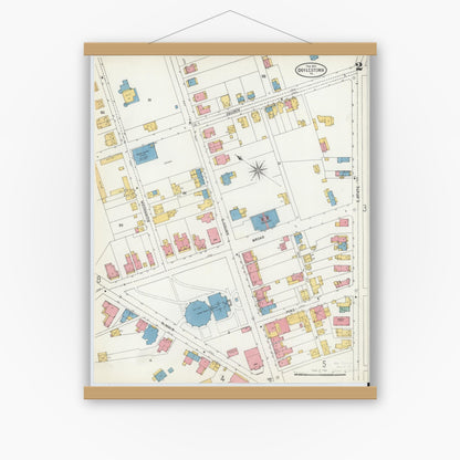 Old map wall art mockup — magnetic wood frame on white wall — Sanborn Fire Insurance Map from Doylestown, Bucks County, Pennsylvania (1904), Sheet #0002