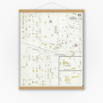 Old map wall art mockup — magnetic wood frame on white wall — Sanborn Fire Insurance Map from Hackensack, Bergen County, New Jersey (1908), Sheet #0024