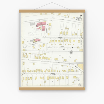 Old map wall art mockup — magnetic wood frame on white wall — Sanborn Fire Insurance Map from Aurora, Dearborn County, Indiana (1906), Sheet #0009
