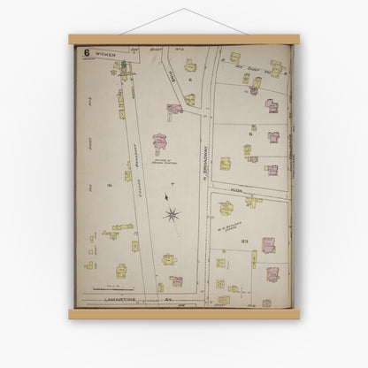 Old map wall art mockup — magnetic wood frame on white wall — Sanborn Fire Insurance Map from Yonkers, Westchester County, New York (1886), Sheet #0006