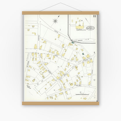 Old map wall art mockup — magnetic wood frame on white wall — Sanborn Fire Insurance Map from Nantucket, Nantucket County, Massachusetts (1909), Sheet #0011