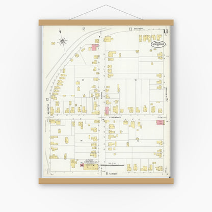 Old map wall art mockup — magnetic wood frame on white wall — Sanborn Fire Insurance Map from Goldsboro, Wayne County, North Carolina (1908), Sheet #0011