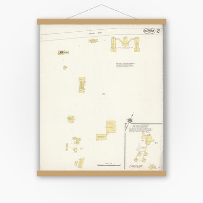 Old map wall art mockup — magnetic wood frame on white wall — Sanborn Fire Insurance Map from Belmont, San Mateo County, California (1913), Sheet #0002