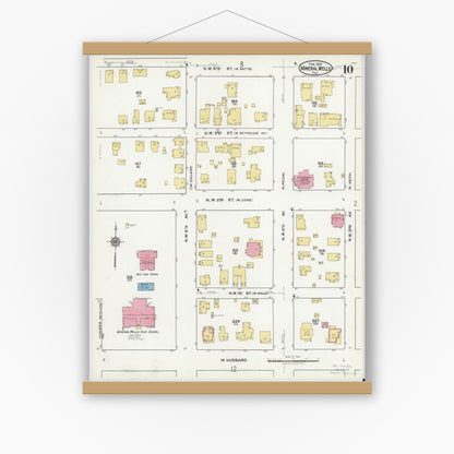 Old map wall art mockup — magnetic wood frame on white wall — Sanborn Fire Insurance Map from Mineral Wells, Palo Pinto County, Texas (1921), Sheet #0010