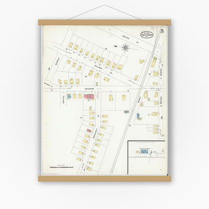 Old map wall art mockup — magnetic wood frame on white wall — Sanborn Fire Insurance Map from Paulsboro, Gloucester County, New Jersey (1909), Sheet #0005