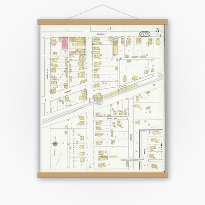 Old map wall art mockup — magnetic wood frame on white wall — Sanborn Fire Insurance Map from Lynn, Randolph County, Indiana (1920), Sheet #0005