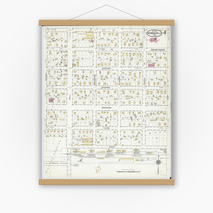Old map wall art mockup — magnetic wood frame on white wall — Sanborn Fire Insurance Map from Redwood Falls, Redwood County, Minnesota (1915), Sheet #0004