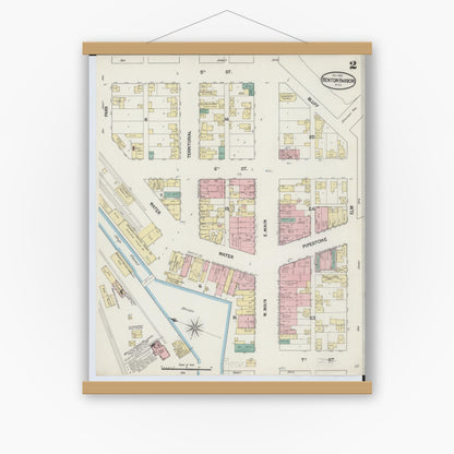 Old map wall art mockup — magnetic wood frame on white wall — Sanborn Fire Insurance Map from Benton Harbor, Berrien County, Michigan (1889), Sheet #0002