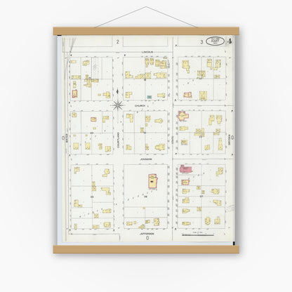 Old map wall art mockup — magnetic wood frame on white wall — Sanborn Fire Insurance Map from Hart, Oceana County, Michigan (1900), Sheet #0004