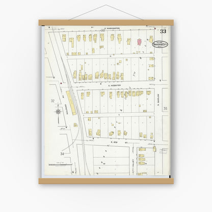 Old map wall art mockup — magnetic wood frame on white wall — Sanborn Fire Insurance Map from Traverse City, Grand Traverse County, Michigan (1920), Sheet #0033
