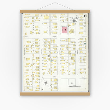 Old map wall art mockup — magnetic wood frame on white wall — Sanborn Fire Insurance Map from Red Jacket, Houghton County, Michigan (1908), Sheet #0014