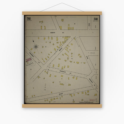 Old map wall art mockup — magnetic wood frame on white wall — Sanborn Fire Insurance Map from New Jersey Coast, New Jersey Coast, New Jersey (1890), Sheet #0052
