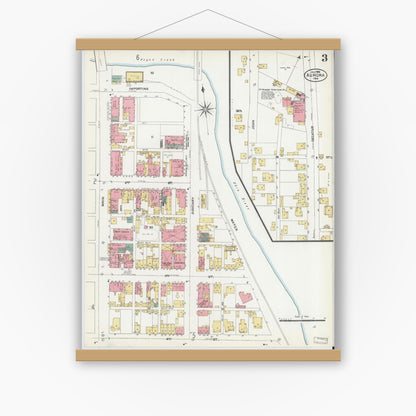 Old map wall art mockup — magnetic wood frame on white wall — Sanborn Fire Insurance Map from Aurora, Dearborn County, Indiana (1906), Sheet #0003