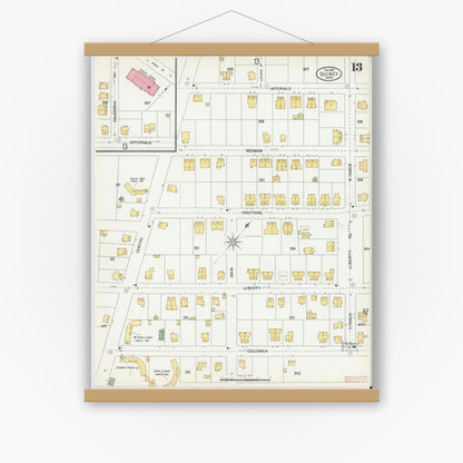 Old map wall art mockup — magnetic wood frame on white wall — Sanborn Fire Insurance Map from Quincy, Norfolk County, Massachusetts (1901), Sheet #0013