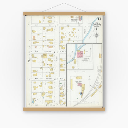 Old map wall art mockup — magnetic wood frame on white wall — Sanborn Fire Insurance Map from Faribault, Rice County, Minnesota (1899), Sheet #0011