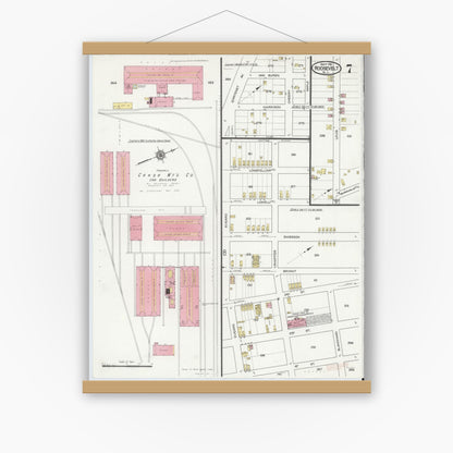 Old map wall art mockup — magnetic wood frame on white wall — Sanborn Fire Insurance Map from Roosevelt, Middlesex County, New Jersey (1916), Sheet #0007